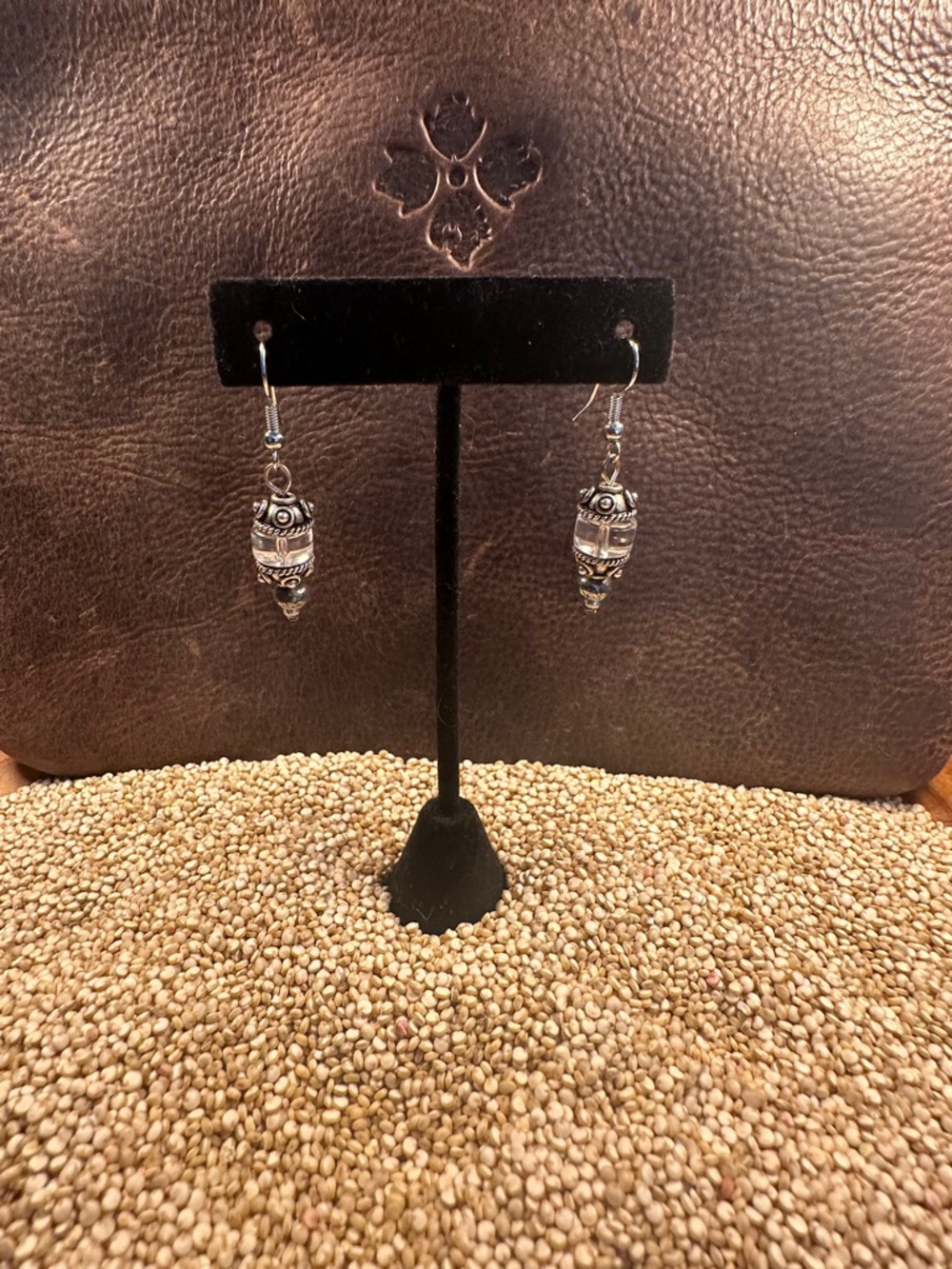 Clear Glass and Silver Drop Earrings - Women Jewelry - Picture 5 of 6